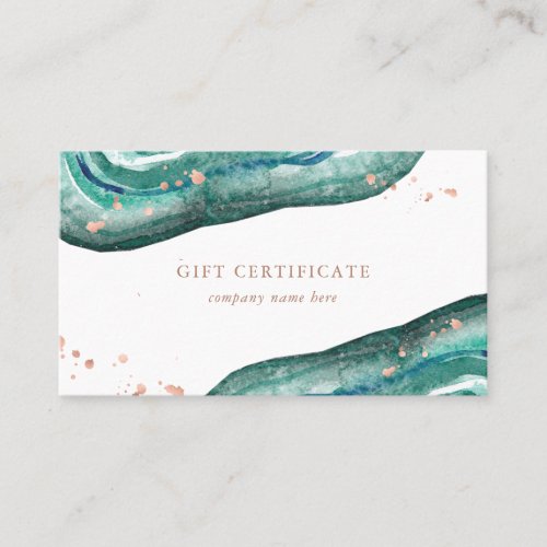 Teal and Rose Gold Geode  Gift Certificate
