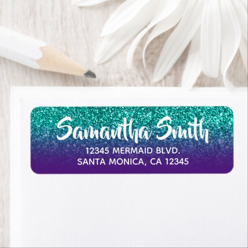 Teal and Royal Purple Ombre Glitter Personalized Label