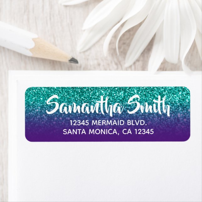 Teal and Royal Purple Ombre Glitter Personalized Label (Insitu)
