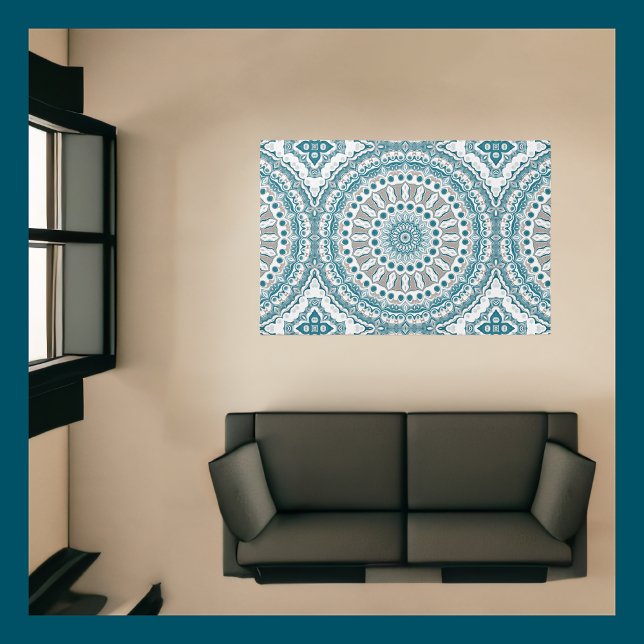 Teal and Sand Modern Mandala Pattern Rug (Creator Uploaded)