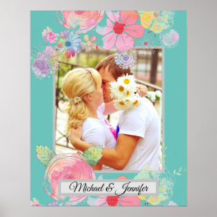 Teal and Shabby Chic Floral Custom Photo Poster