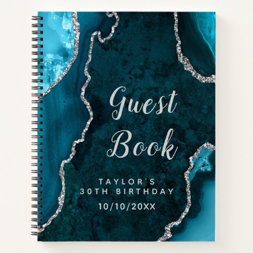 Teal and Silver Agate Birthday Guest Book