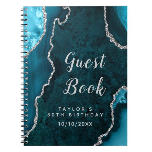 Teal and Silver Agate Birthday Guest Book