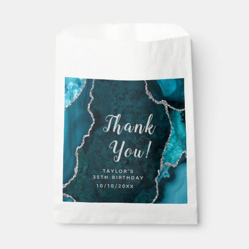 Teal and Silver Agate Birthday Thank You Favor Bag