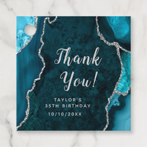 Teal and Silver Agate Birthday Thank You Favor Tags