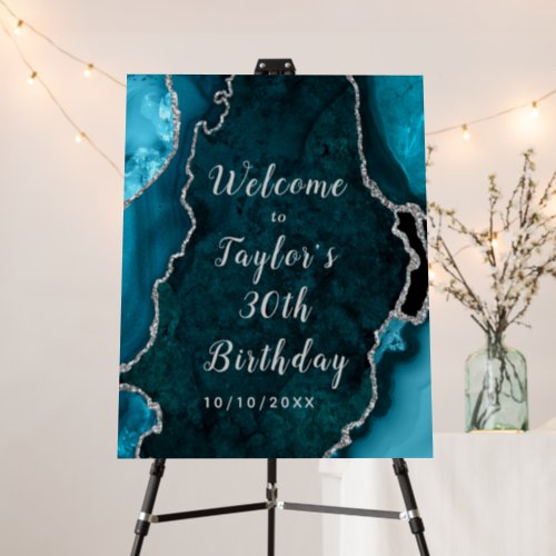 Teal and Silver Agate Birthday Welcome Foam Board