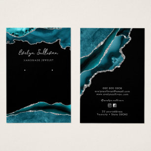 Teal and silver agate jewelry display card