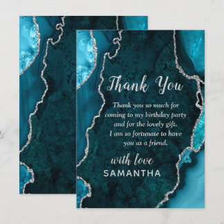 Teal and Silver Agate Marble Birthday Thank You Card