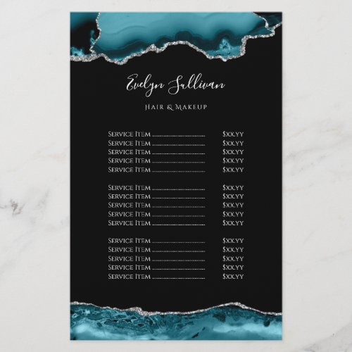 Teal and silver agate price list flyer
