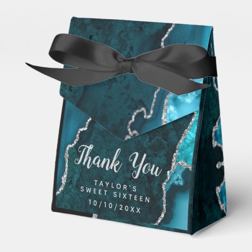 Teal and Silver Agate Sweet Sixteen Thank You Favor Boxes