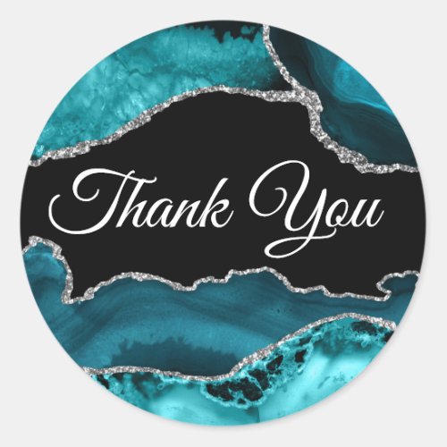Teal and Silver Agate Thank you  Classic Round Sticker
