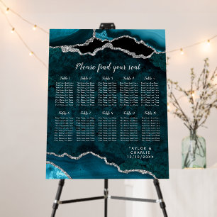 Teal and Silver Agate Wedding Seating Chart Foam Board