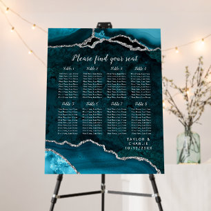 Teal and Silver Agate Wedding Seating Chart Foam Board