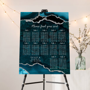 Teal and Silver Agate Wedding Seating Chart Foam Board
