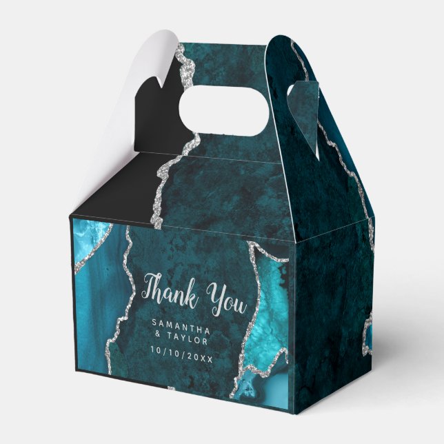 Teal and Silver Agate Wedding Thank You Favor Boxes (Front Side)