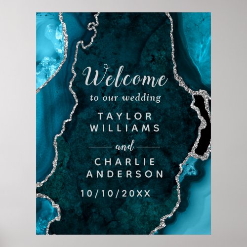 Teal and Silver Agate Wedding Welcome Poster