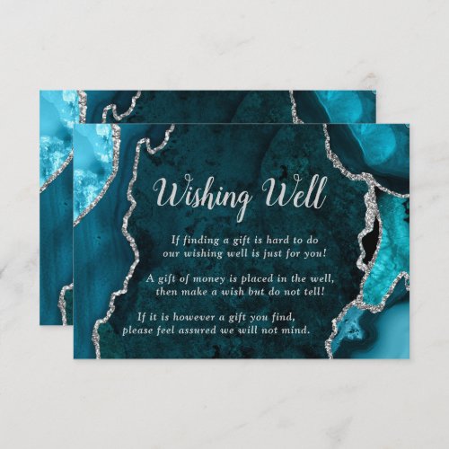 Teal and Silver Agate Wedding Wishing Well Enclosure Card