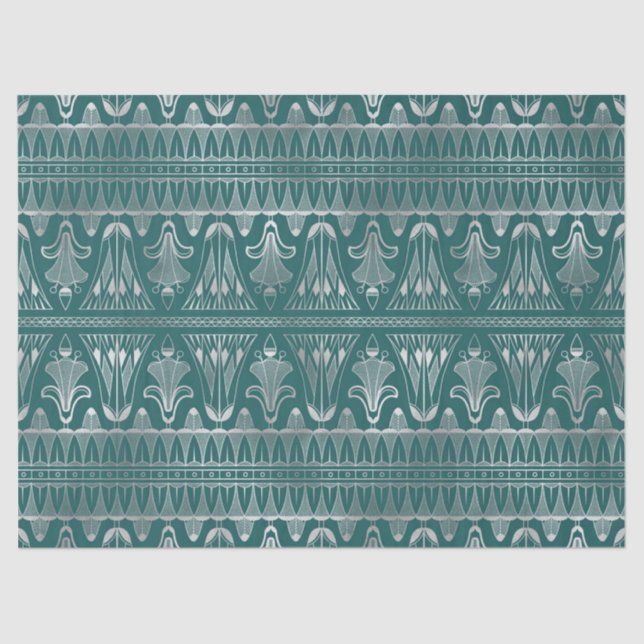 Teal and Silver Art Deco Decoupage Tissue Paper (Front)