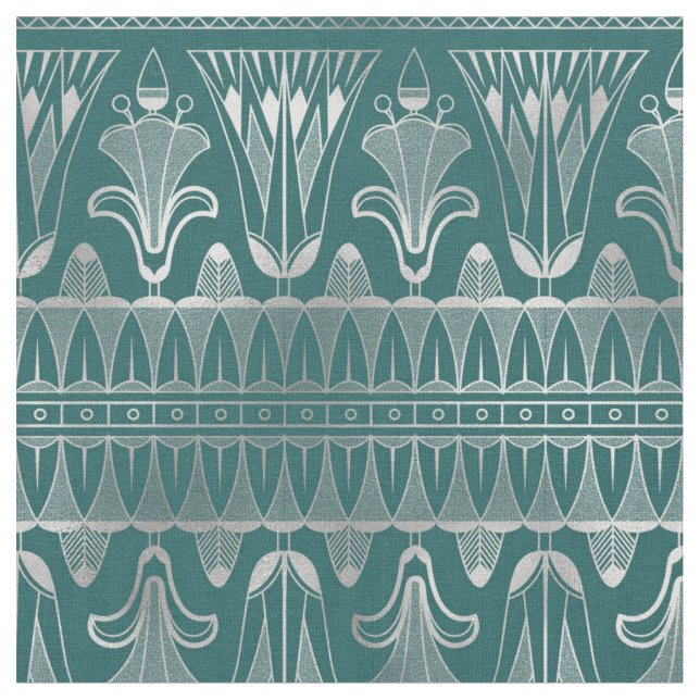 Teal and Silver Art Deco Fabric (Close Up)