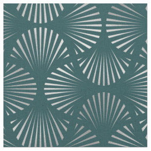 Teal and Silver Art Deco Fan Pattern Fabric