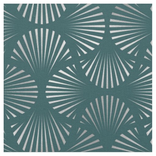 Teal and Silver Art Deco Fan Pattern Fabric