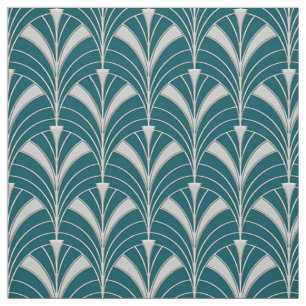 Teal and silver Art Deco Style Fabric