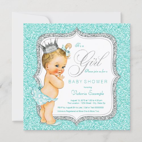 Teal and Silver Baby Girl Shower Invitation