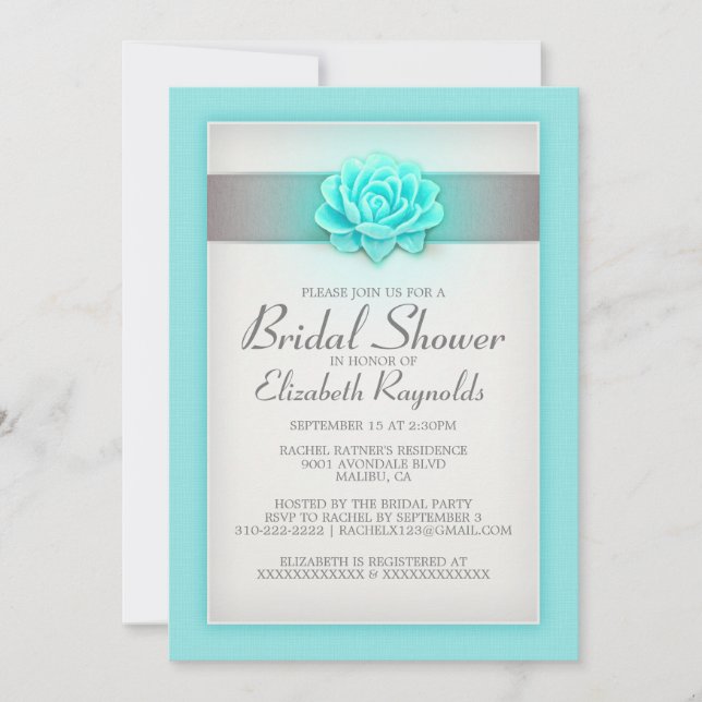 Teal and Silver Bridal Shower Invitations (Front)
