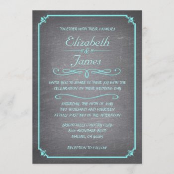 Teal And Silver Chalkboard Wedding Invitations by topinvitations at Zazzle