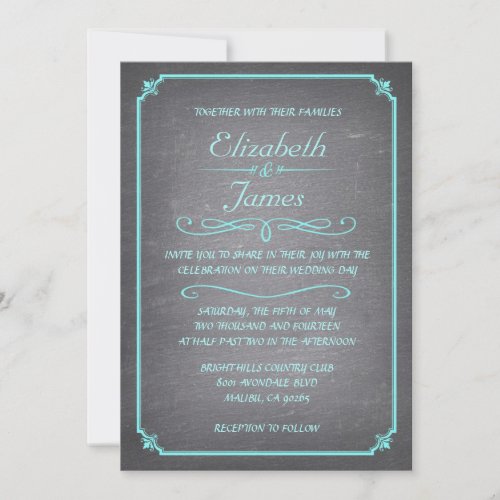 Teal and Silver Chalkboard Wedding Invitations