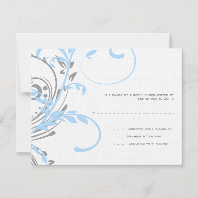 Teal and Silver Double Floral Wedding RSVP Card (Front)