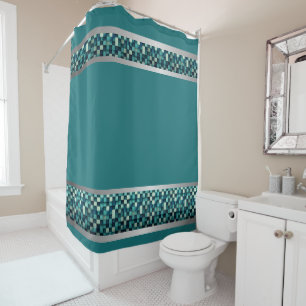 Teal and Silver Elegance: Abstract Shower Curtain