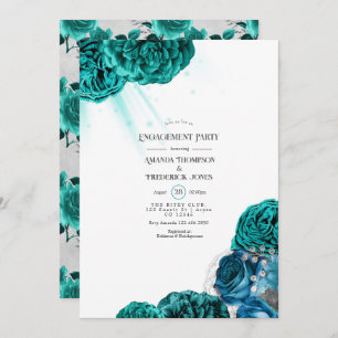 Teal and Silver Floral Wedding Engagement Party Invitation