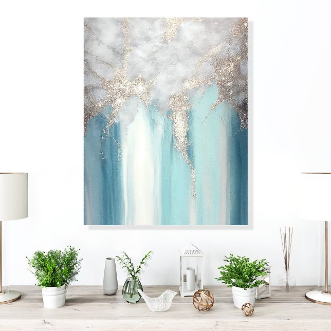 Teal and Silver Glitter Abstract Art Acrylic Photo Tile (Creator Uploaded)