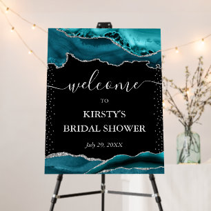 Teal and Silver Glitter Agate Bridal Shower Foam Board