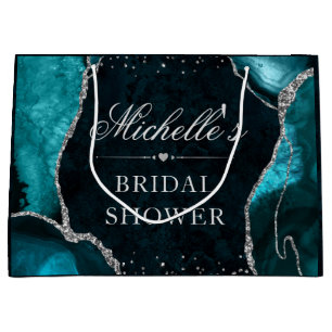 Teal and Silver Glitter Agate Bridal Shower Large Gift Bag
