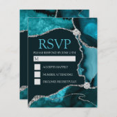 Teal and Silver Glitter Agate Quinceanera RSVP Card (Front/Back)