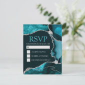 Teal and Silver Glitter Agate Quinceanera RSVP Card (Standing Front)