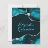Teal and Silver Glitter Agate Quinceanera RSVP Card (Back)