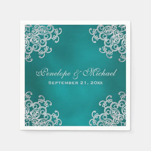 Teal and Silver Indian Style Wedding Paper Napkins