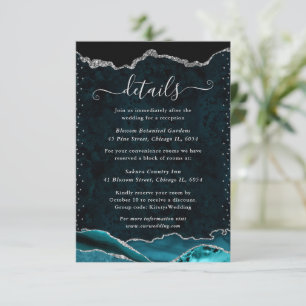 Teal and Silver Marble Agate Wedding Details Enclosure Card