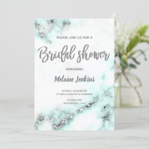 Teal and Silver Marble Bridal Shower Invitation