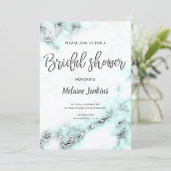 Teal And Silver Marble Bridal Shower Invitation by YourMainEvent at Zazzle