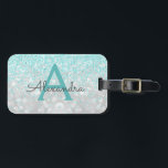 Teal and Silver Monogram Name and Initial Luggage Tag<br><div class="desc">Teal Blue and Silver Glitter Confetti Monogram Name and Initial Luggage Tag. This bag tag is perfect for Back to School, Work, or Traveling. The Teal Blue and Silver Glitter Confetti Luggage Tag also makes a great party favor for weddings, birthdays, bridal showers, honeymoons or for a bachelorette party. Please...</div>