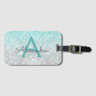 Teal and Silver Monogram Name and Initial Luggage Tag