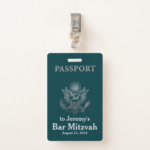 Teal and Silver Passport Bar Mitzvah Party Badge