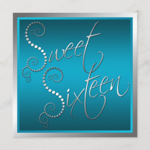 Teal and Silver Pearls Sweet Sixteen Invitation