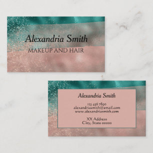 Teal and Soft Blush Pink Ombre Foil Business Card