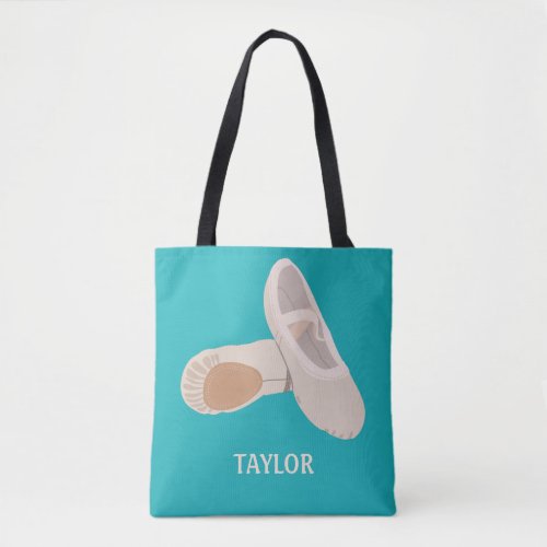Teal and Tan Ballet Shoes Personalized Tote Bag