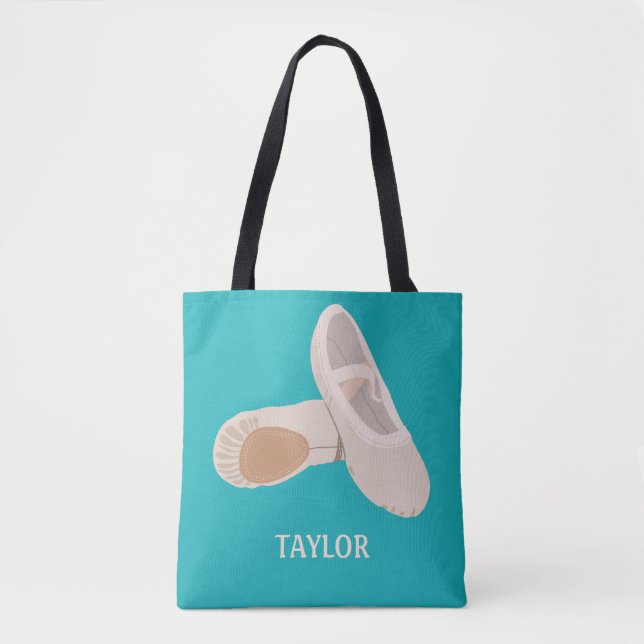 Teal and Tan Ballet Shoes Personalized Tote Bag (Front)